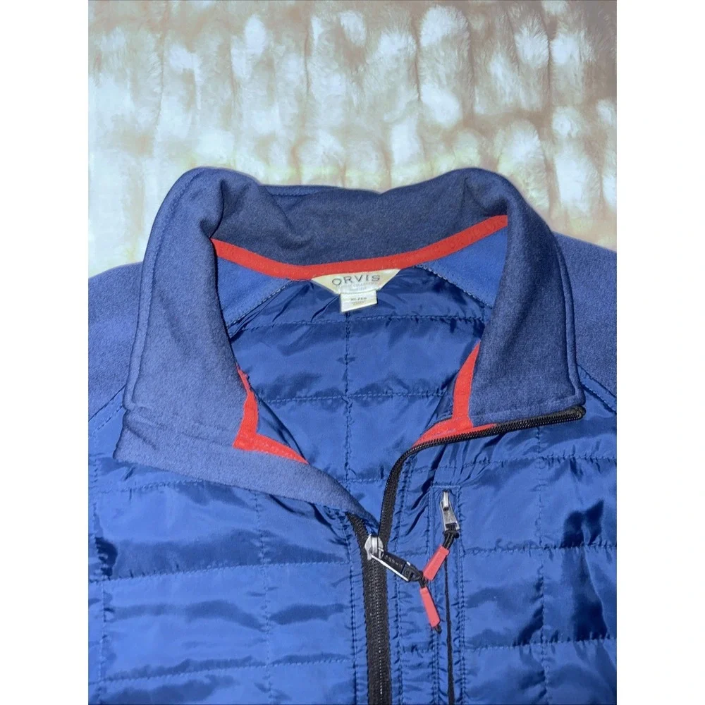 Orvis Jacket Mens XL Blue Hybrid Mixed Media Quilted Fleece Full Zip Puffer